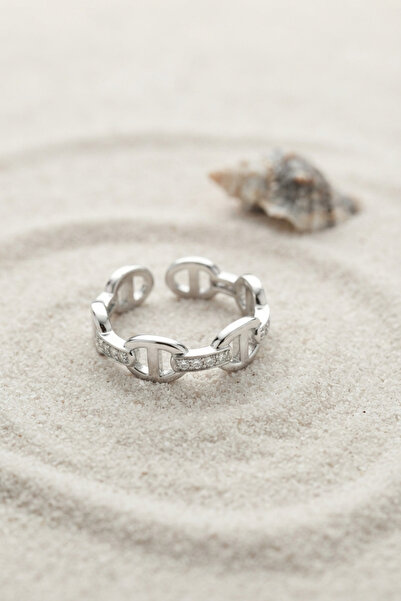 Lisinya Silver Color Ship Chain Model Zircon Stone Women's Ring -