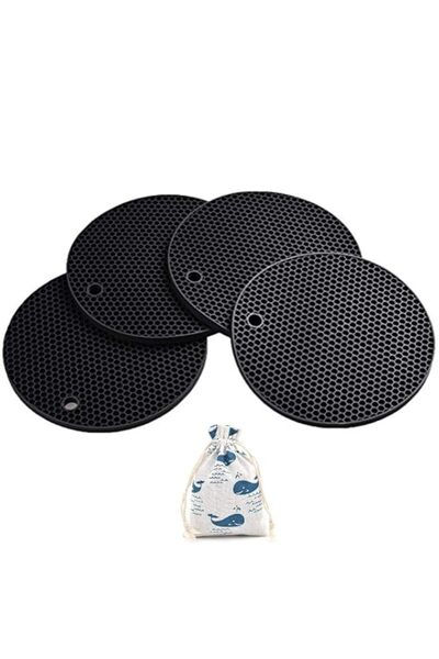 Generic SYOSI 4 Pcs Silicone Trivets Mats, 7"X7" Heat Resistant Mat for Hot D...