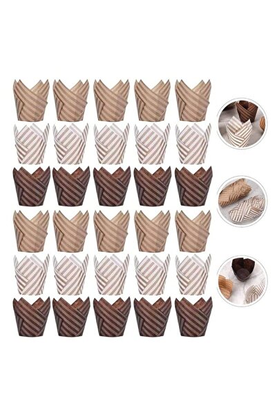 Generic Baking Paper Cups Cupcake Liners, 100Pcs Brown White Tulip Style Baki...