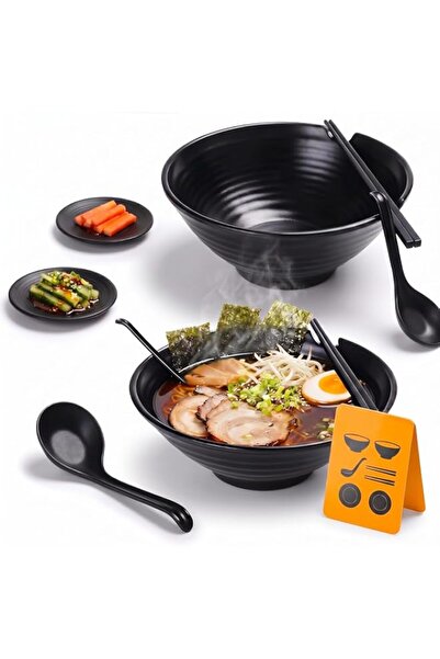 Generic Unbreakable Japanese Style Ramen Bowl Set of 2, 37oz Black Large Rame...