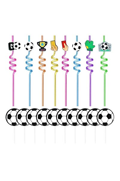 Generic Pack of 8 Football Party Straws, 10 Pieces Football Dessert Inserts, ...