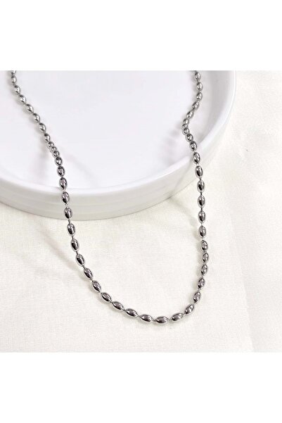 Güler Yüzlü Silver Xuping 3 mm Almond Chain Necklace 45 cm White