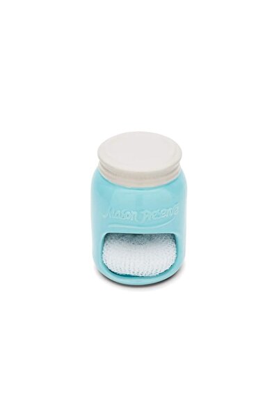 Generic Fox Run Ceramic Mason Jar Holder with Sponge, 3.5 x 3.5 x 5 inches, Blue