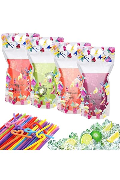 Generic 100 Pack Colorful Beverage Bags with Straws, Reusable Smoothie and Ju...