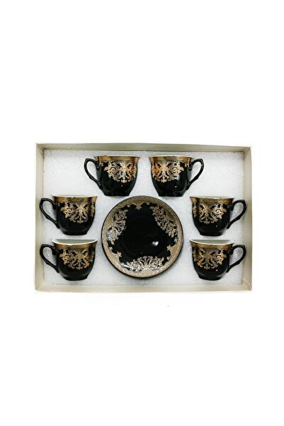 Generic AKDC 12Pcs Cup&Saucer Set G/S Kbk41 17.5 X 14.2 X 21.6 Cm Black/Golden
