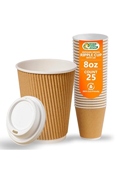 Generic EcoEdge 8 Oz Brown Disposable Heavy-Duty Triple Wall Ripple Party Pap...