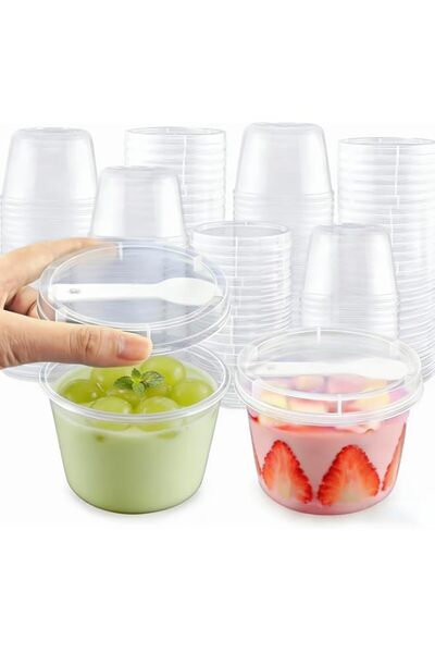 Generic DL&3UP 50 Pack 8oz Clear Plastic Dessert Cups with Lids and Spoons, B...