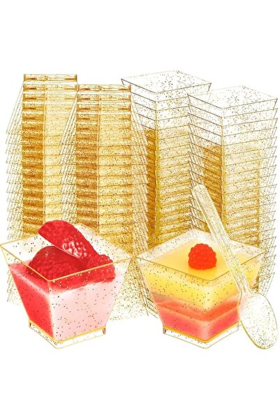 Generic Mini Dessert Cup Set with Spoons, Disposable Square Plastic Appetizer...