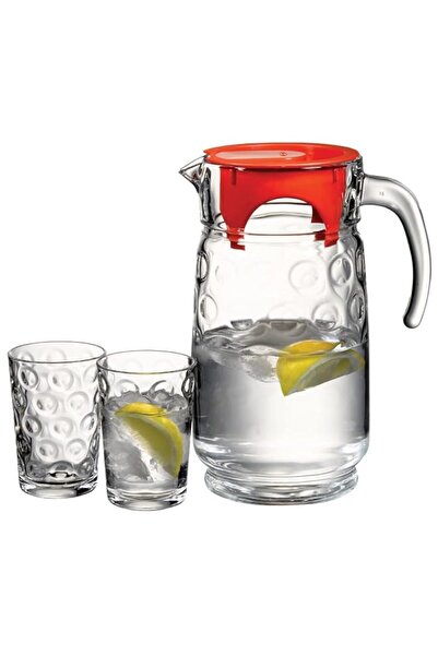 Generic Pasabahce Glass Rings Water Set Red 7 Pieces (Jug 1.7 L + Short Glass...