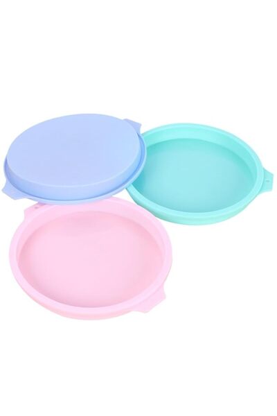 Generic Set of 3 Silicone Cake Moulds, Round, Pastel Colours in Pink, Turquoi...