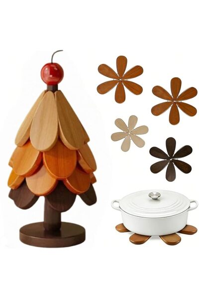 Generic Tree Shape Wooden Trivet Set of 4 - Heat Resistant Coasters for Pots,...
