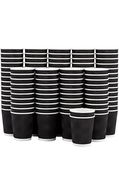 Generic AL FAKHAMA 8 oz Ripple Wall Paper Cups Black – For Hot and Cold Drink...