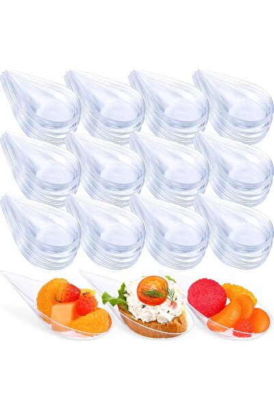 Generic 300 Pcs 4 Inch Tear Drop Mini Appetizer Plates Plastic Spoons Caterin...