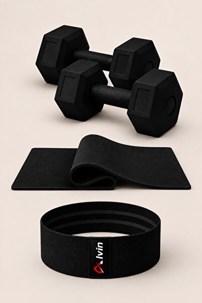 Alvin Spor 6 mm Pilates Mat + 2 Pieces of 1 kg Dumbbells + Cotton a Quality S...