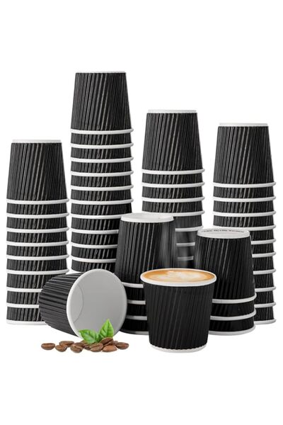 Generic Bukela 50 Pack 4 Oz Black Disposable Paper Cups Triple Wall Corrugate...