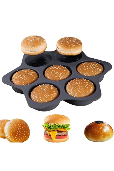 Generic Silicone Hamburger Bun Mold 7 cavity loaf pan Non Stick Baking Pannon...