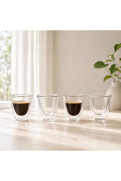 Generic BLACKSTONE Arabic Qahwa Cups Double Wall Espresso Glass Cups Set of 4...