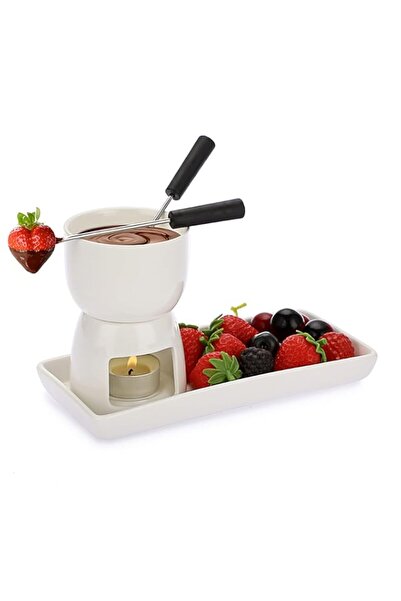 Generic BSTKEY Ceramic Mini Chocolate Cheese Fondue Pot Set, 150ml White Tea ...