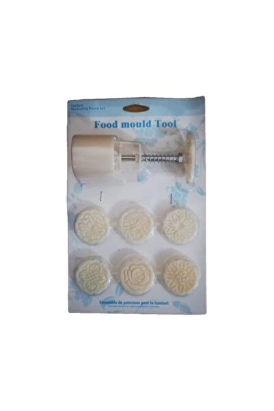 Generic 7-Piece 3D Rose Flower Mooncake Mould Cutter Set Beige