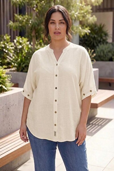 RMG Cufflink Detailed Linen Blend Comfortable Fit Plus Size Shirt