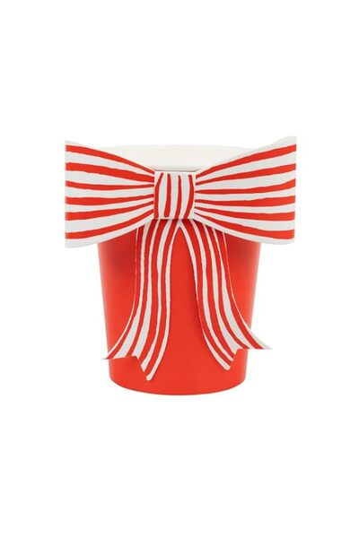 Generic Meri Meri Red & White Stripy Bow Cups - Christmas Paper Cups with Dec...