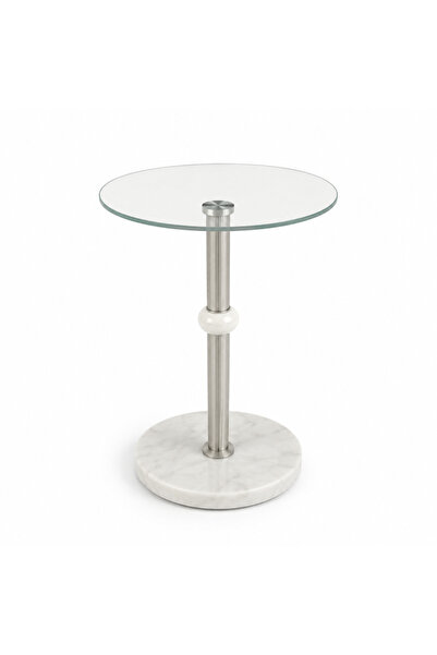 Palma homez Transparent Glass Side Table. White Silver 35X35 cm