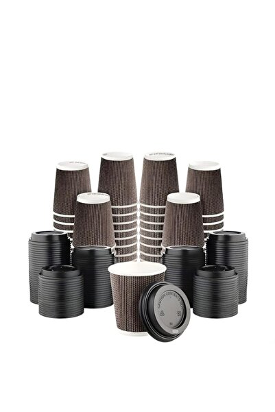Generic 8 oz [30 Pcs] Brown Disposable Ripple Insulated Coffee Cups With Lid ...