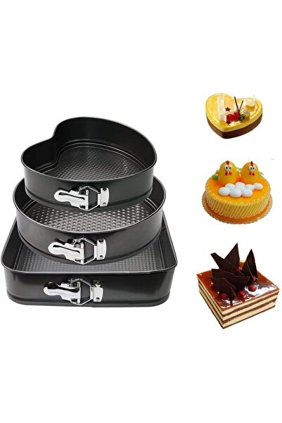 Generic 3 Pcs Springform Set Round, Heart And Square - Spring-Form Pan, Recta...