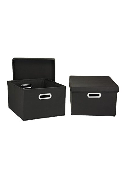 Generic Household Essentials Fabric Storage Boxes with Lids and Handles, Black