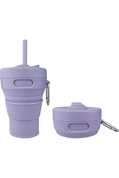 Generic YelaJoy Silicone Collapsible Travel Mug Purple 15oz / 450ml - Leak-Pr...