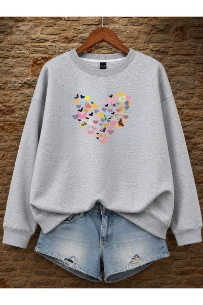 ESADE Women's Heart Butterfly Graphic Design Printed Comfortable Fit Crew Nec...