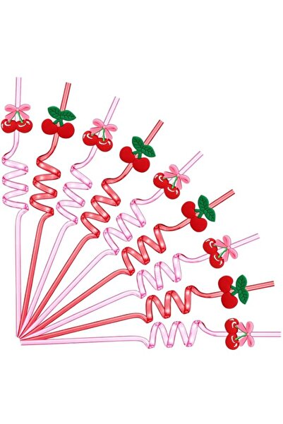 Generic 24 Pcs Cherry Bow Drink Straws 10.4 Inch, Pink Red Coquette Bow Plast...