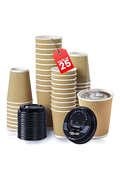 Generic Duravel 25Pcs 12oz Ripple Coffee Cups with Lids Disposable Cups for T...
