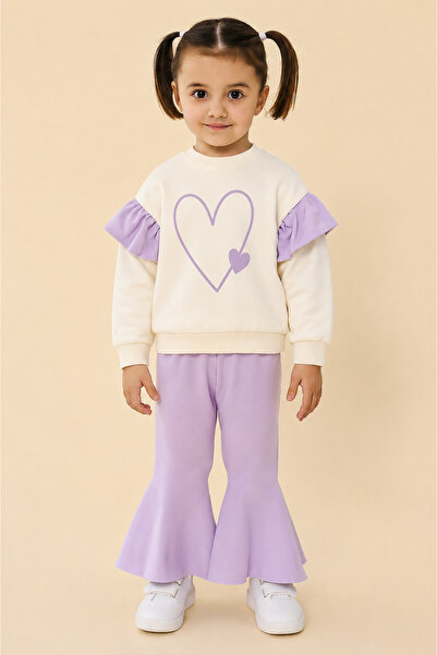 bebekpare Girl's Top and Bottom Set Lilac Spanish Heart Printed Seasonal