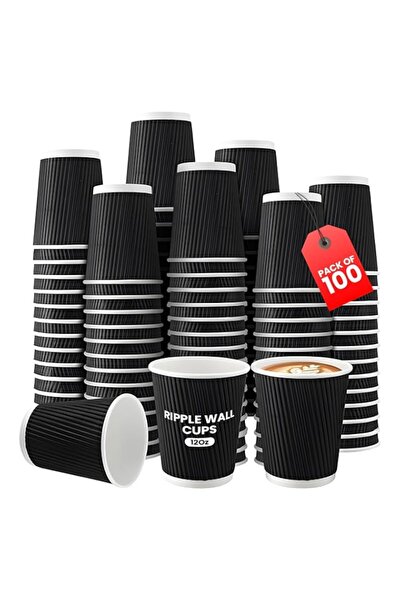 Generic Duravel Disposable Coffee Cups, Black Ripple Wall Insulated Paper Cup...