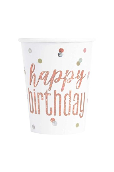 Generic Unique 82245 Paper Cups-266 ml-Glitz Foil Rose Gold Birthday-Pack of 8