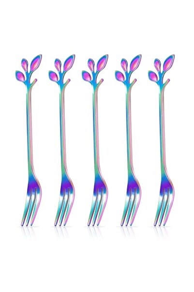 Generic Rainbow Stainless Steel Dessert Forks, 4.7-inch Fruit Leaf Forks, Smo...