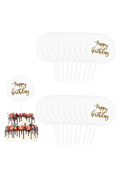 Generic YiliYa Pack of 20 Acrylic Cake Toppers, Round Cupcake Toppers with 'H...