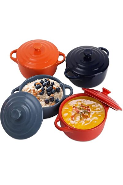 Generic 4 Pack 8 oz Porcelain Ramekins with Lids and Handles - Oven Safe Indi...