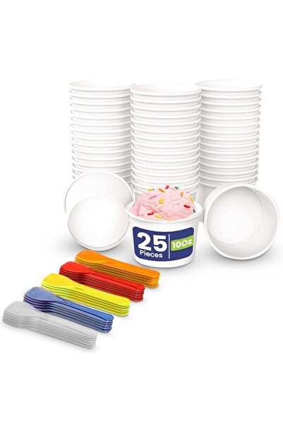 Generic SNH Packing 10 oz Paper Ice Cream Cups With Spoon Dessert Bowls, Whit...