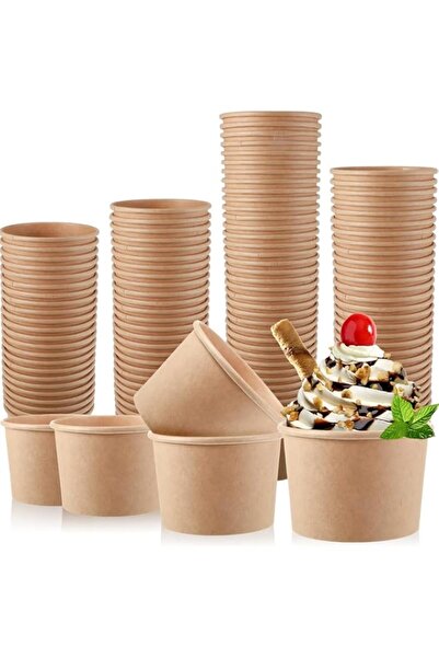 Generic 100 Pieces 8 oz Disposable Ice Cream Soup Cups Paper, Kraft Paper Sun...