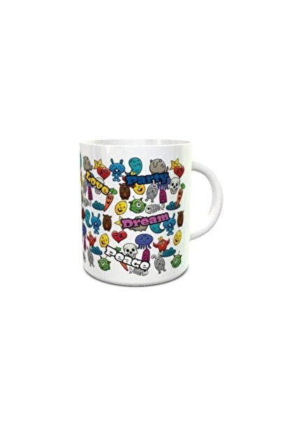 Generic Impress White Ceramic Coffee Mug with Peace Love and Party Design