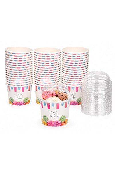 Generic Sunny 8oz Paper Ice Cream Cups with Clear Dome Lids – Pack of 20 | Re...