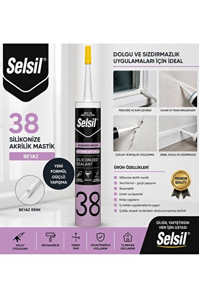 Selsil 38 Silikonize Mastik Gri Renk– Yeni Formül, Boyanabilir Dolgu ve Sızdı...