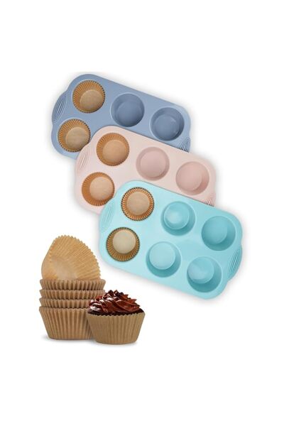 Generic Tazweeq 3Pcs Silicon Muffin Pan, 6-cavity Regular Size, BPA Free, wit...
