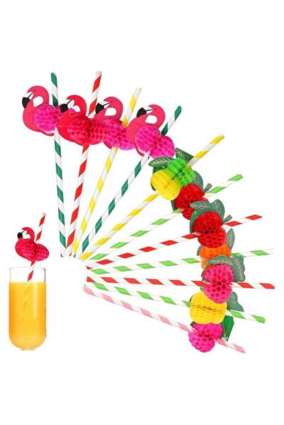 Generic 100PCS Tropical Paper Straws Flamingo & Pineapple Design, SYOSI Color...