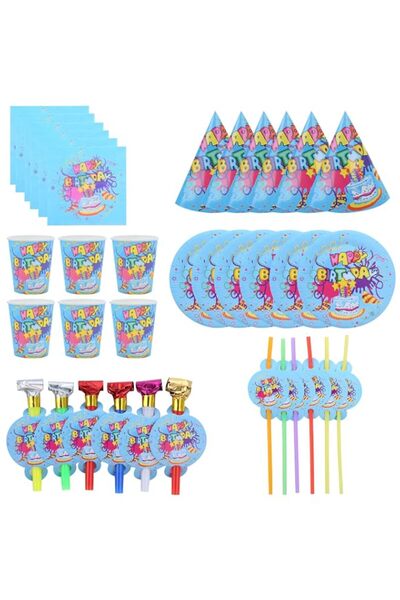 Generic Goldedge Happy Birthday Print Design Paper Plate, Cups, Straws and Ti...