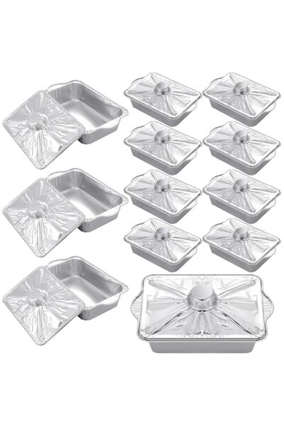 Generic 12 Set Large Disposable Aluminum Pots with Lids 12'' x 7.5'' x 3'' Sq...