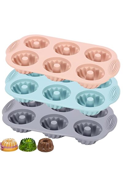 Generic Jello Molds 3Pcs Silicone Fluted Tube Cake Pans, 6 Cavity Heritage Bu...