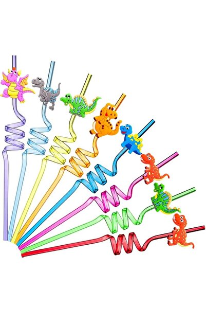 Generic Reusable Plastic Dinosaur Straws for Kids - 24 Pcs Safari Jungle Part...